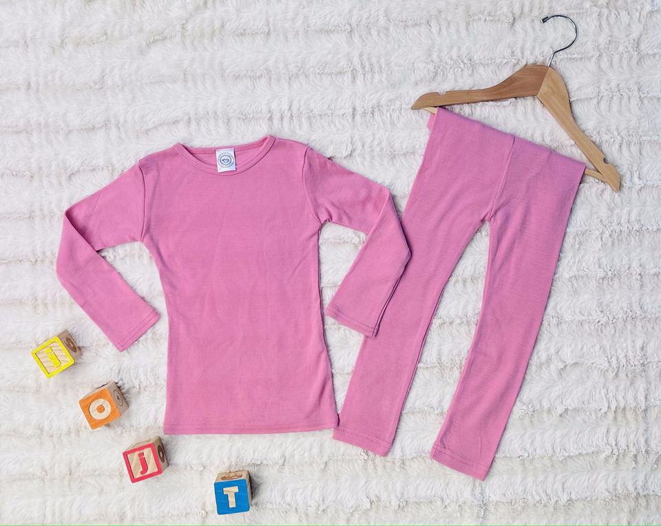 100% Merino Wool Base layer Set in Pretty Pink (Full Length Sleeve)