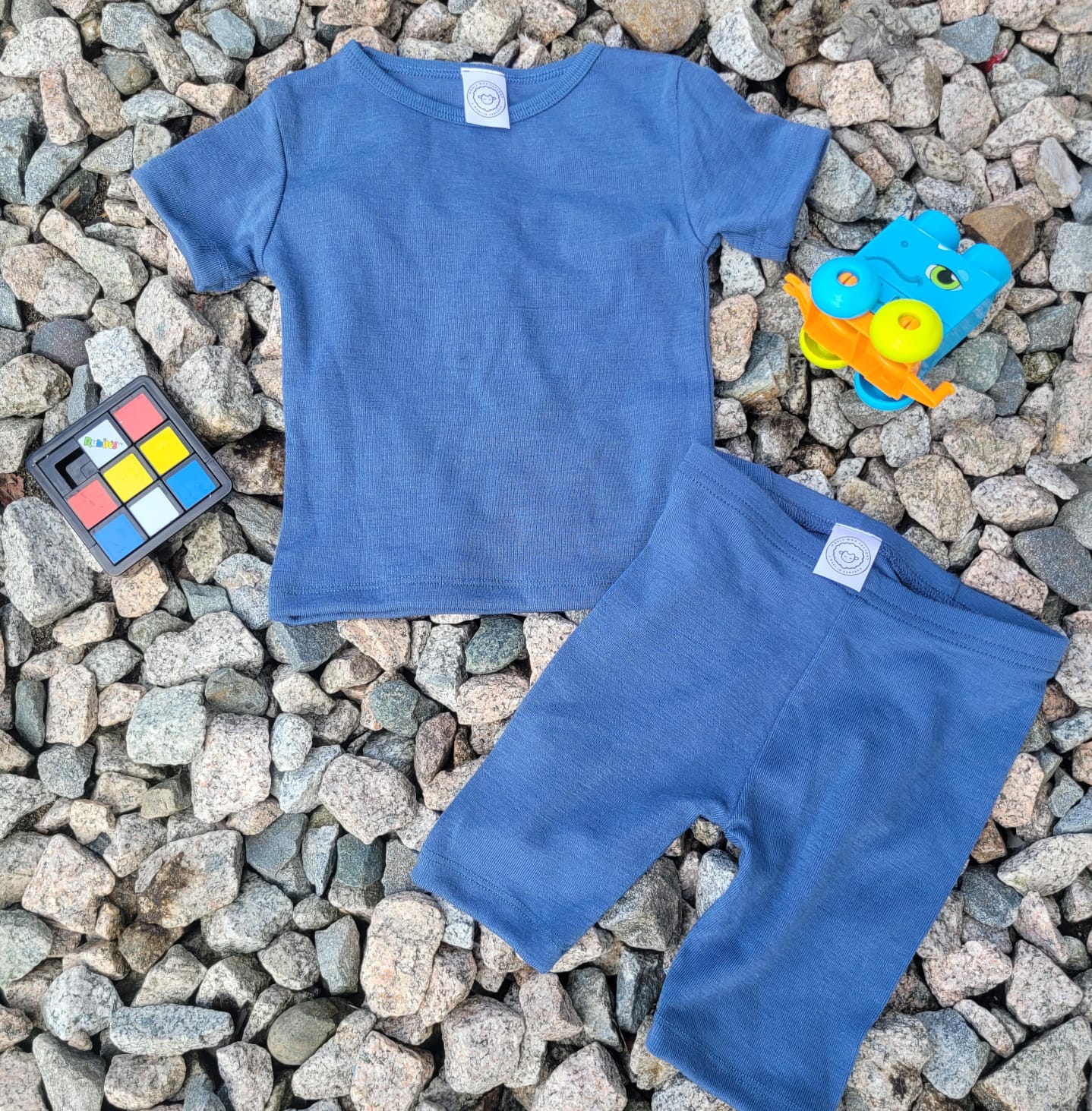 100% Merino Wool Playful Set in Battle Blue (Short Sleeve)